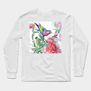 Grumpy bird and peonies Long Sleeve T-Shirt